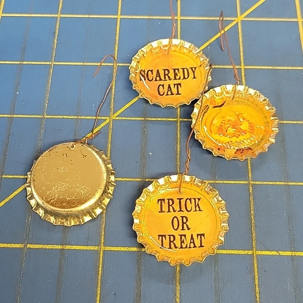 Halloween Bottle Cap Ornaments Set of 4